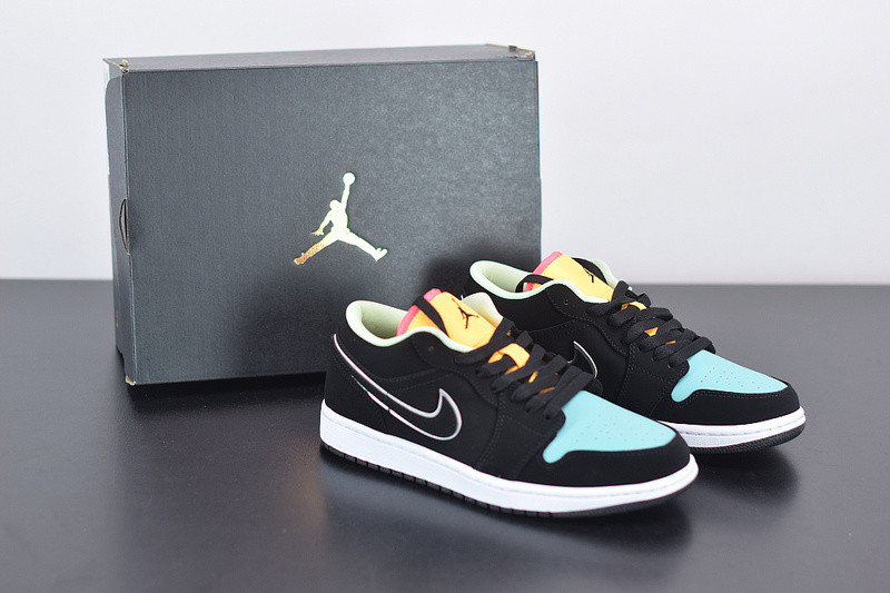 air jordan 1 low black aurora green laser orange ck3022-013