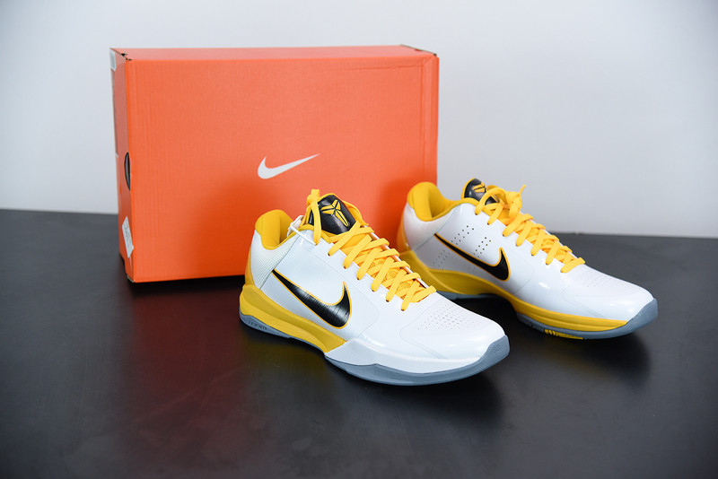 nike zoom kobe 5 white black yellow 386430-104