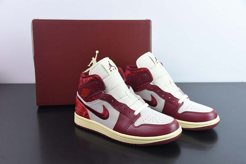 air jordan 1 mid se tiki leaf team red (women